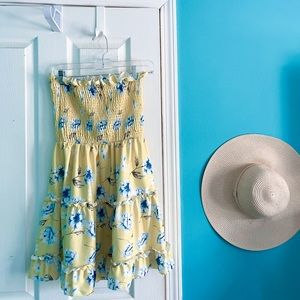Strapless yellow floral dress